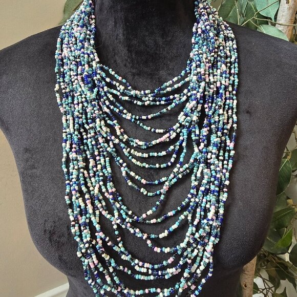 Womens Fashion Multicolor Multiple Layered Seed Beaded Necklace Jewelry - Picture 2 of 8